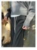 Women's Early Autumn Fleece-Lined High-Waisted Herringbone Trousers: Slimming, Casual Straight-Leg Design