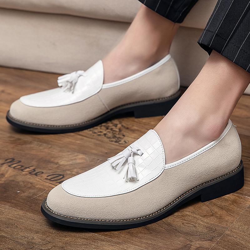 Fashion Luxury Brand Designer New Men Tassels Patchwork Dress Shoes Moccasins Wedding Prom Homecoming Party Loafers Zapatos Hombre