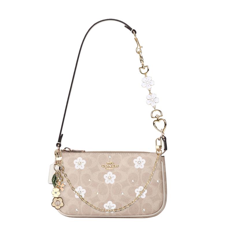 

COACH shoulder bag [Customized bag] Nolita 19 classic print, hand-painted hot diamonds, plum blossom Sand color and chalk white gift bag style білий