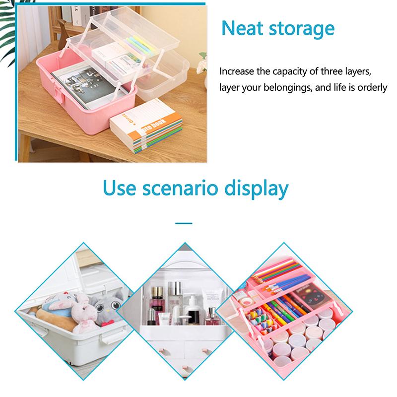 3 Lagen Grote Capaciteit Opbergdoos Met Handvat Opvouwbaar Plastic Draagbare Make-up Haarspeld Organizer Nagellak Sieraden Doos