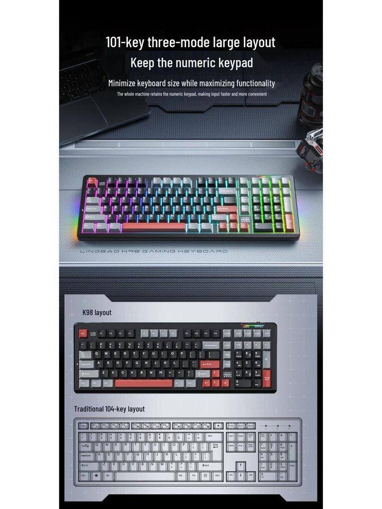 LingBao K98 Wireless 101-Key Hot-Swappable Mechanical Gaming Keyboard