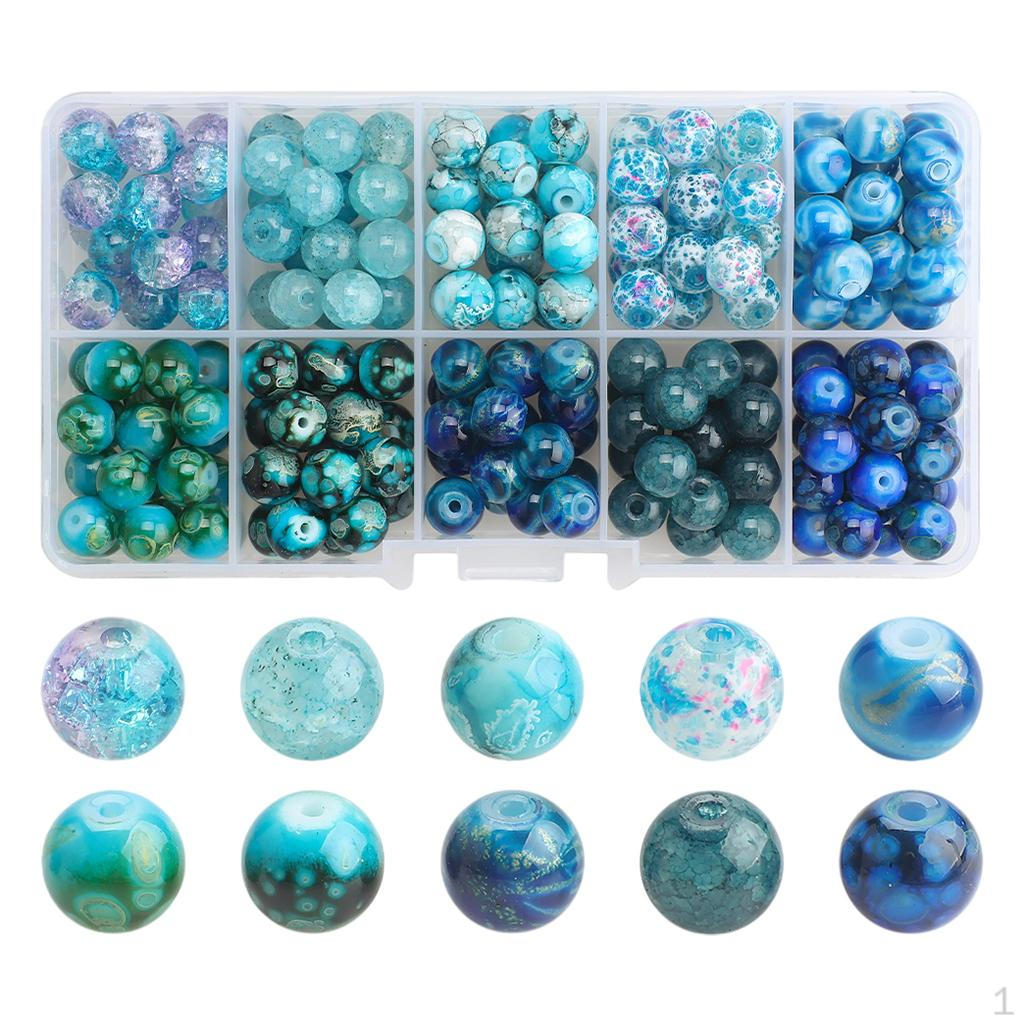 200 Pcs Glass Beads Kit 8mm Round Handmade W / Holes for Beading Home Decoration