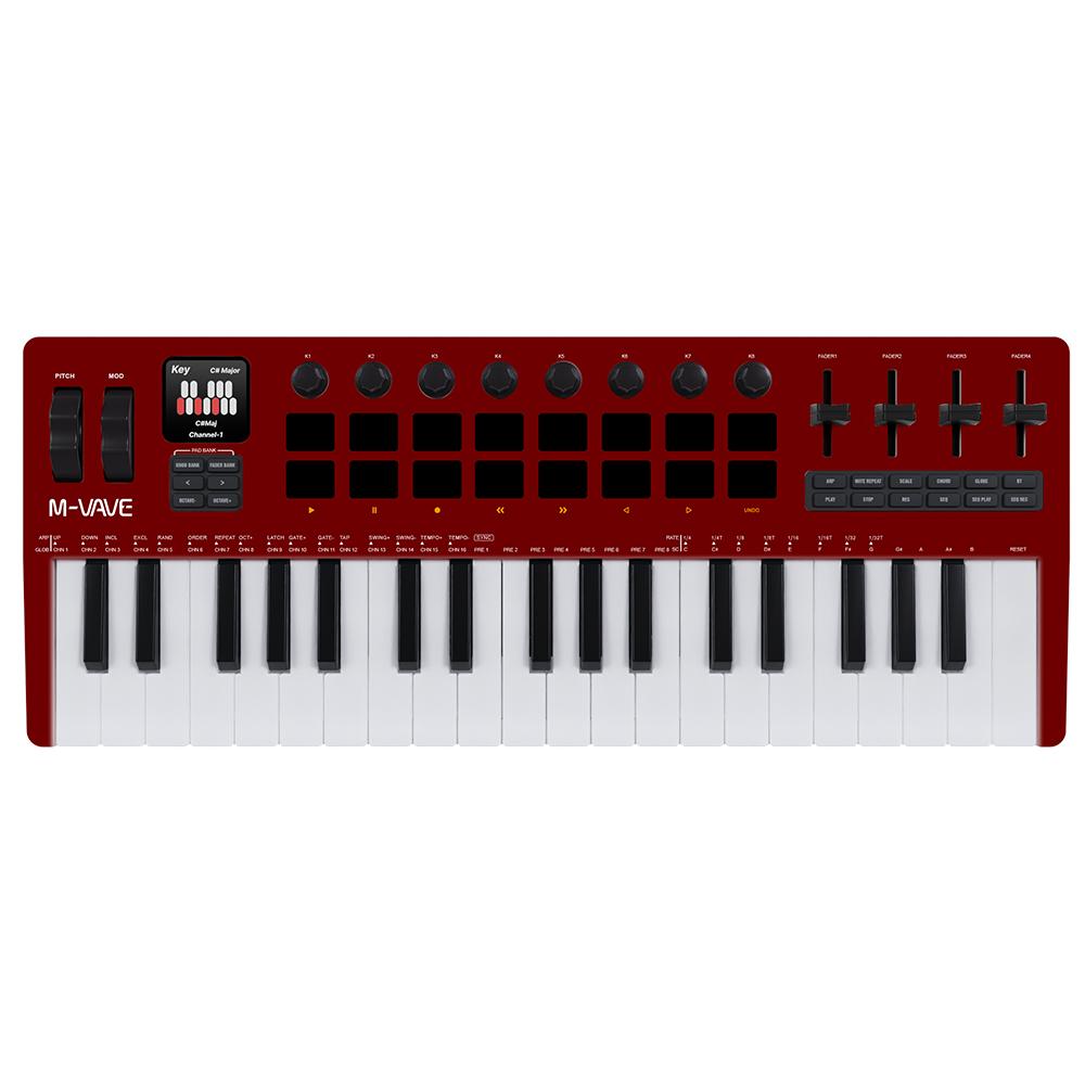 M-VAVE SMK-37 Pro MIDI Keyboard New Color Wireless All-in-One Synth Workstation 37 Sensitive Keys 16 Drum Pads Hardware Controls