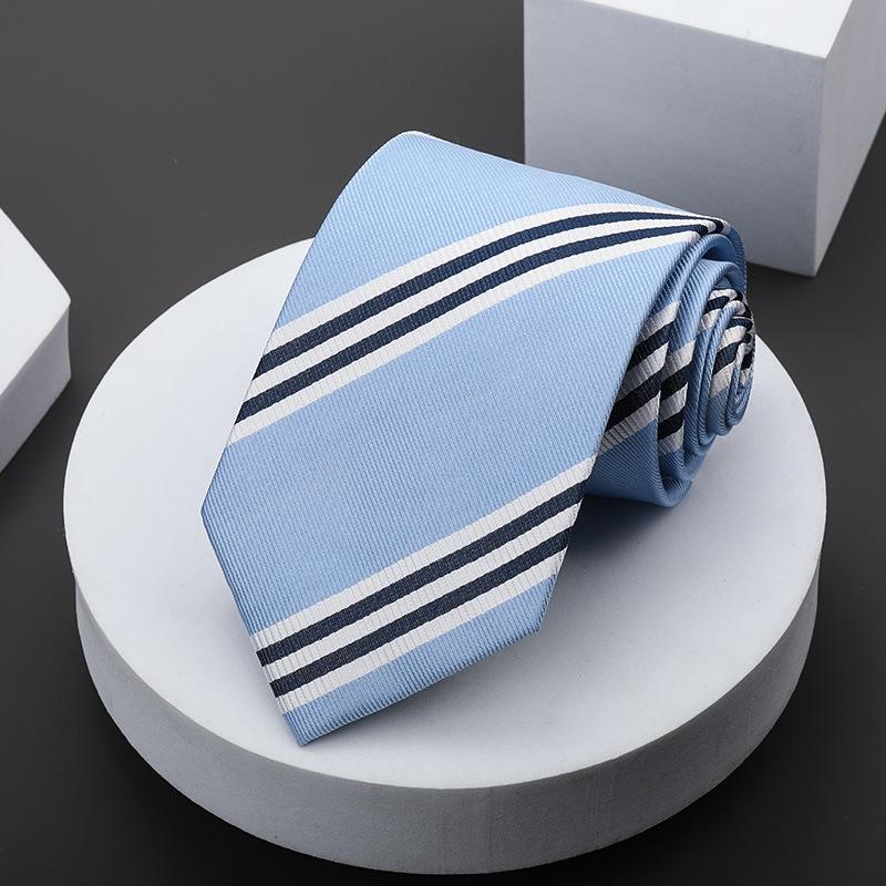 Zijde Blauw Gestreept Stropdas Bruiloft Bruidegom Pak Moerbeizijde Heren Zakelijke Mode Stropdas Cadeaubox Cadeau Stropdas