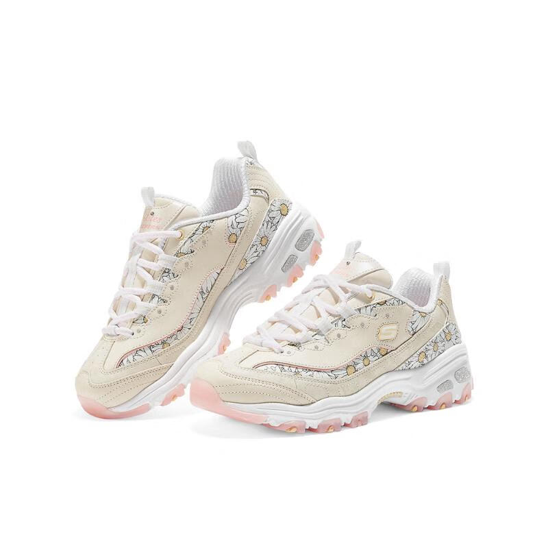 Skechers DLites Comfortable Versatile Fashion Durable Low-Top Casual Shoes Women Sneaker Off-White Pink 150538-NTPK