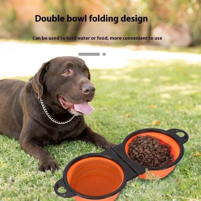Bol de voyage pliable pour chien 2 en 1, double bol pliant pour nourriture et eau, distributeur portable à suspendre pour chien, produit pour chien d'extérieur