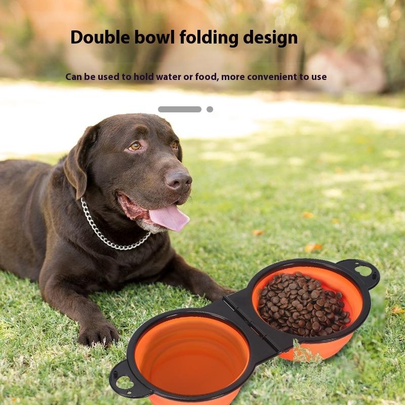 2 In 1 Collapsible Dog Travel Bowl Double Bowls Folding Food Water Bowl Portable Hangable Dog Feeder For Outdoor Dog Product