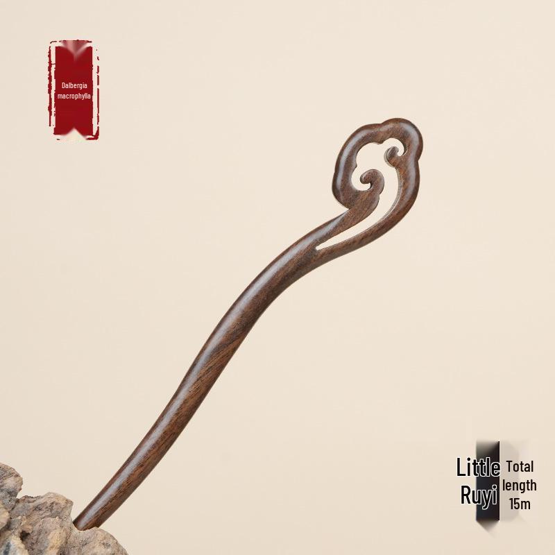 High-End Natural Ebony Wood Hairpin - Extended Chinese Ancient Style Black Hair Bun Accessory