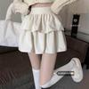 Women's High-Waisted White Wool Plaid Ruffle Skirt - A-Line, Fluffy Autumn Style, Anti-Exposure.