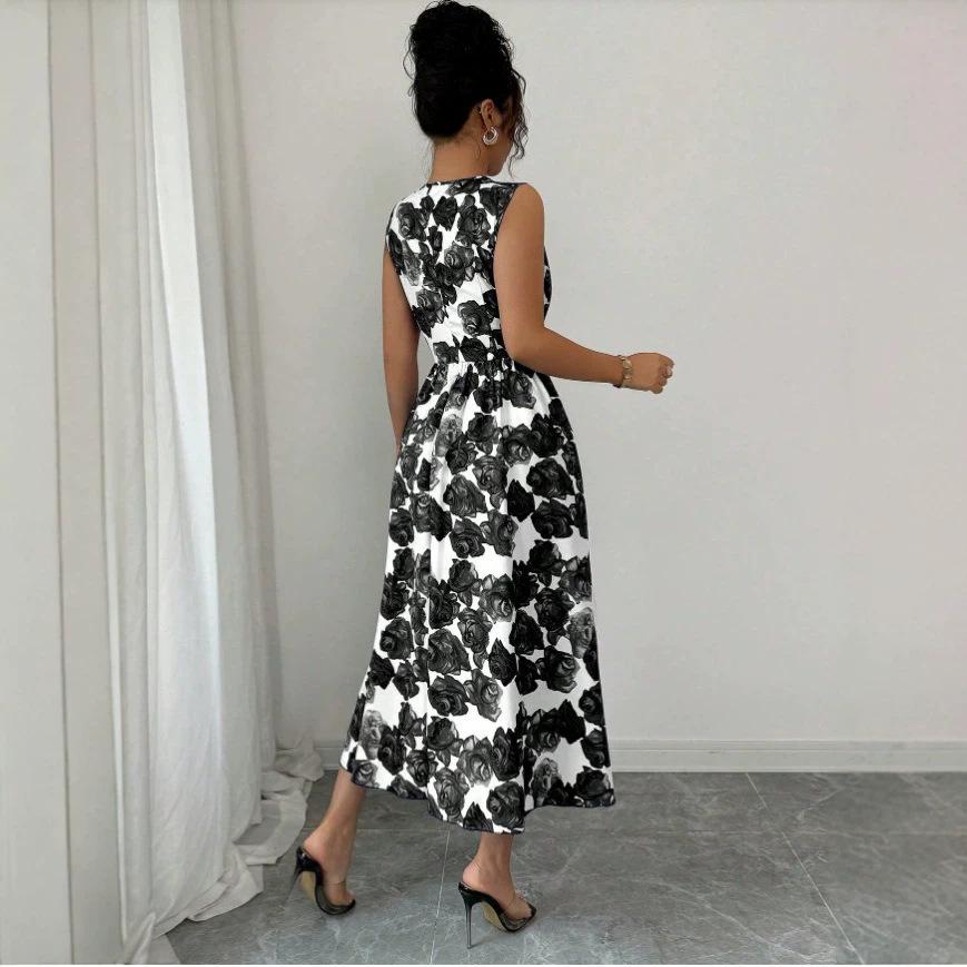 Summer European and American New Fashion Design Printed Sleeveless Dress