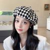 Hat Women's Fashionable and Versatile Houndstooth Beret Women's Early Autumn Face Showing Little Painter's Hat Simple Temperament Pumpkin Hat