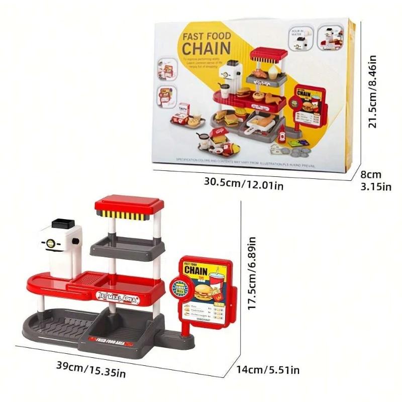 71pcs Pretend Play Fast Food Toys Cash Register Toys Realistic Food Sets for Toddlers Water Dispenser Hamburger Sandwich