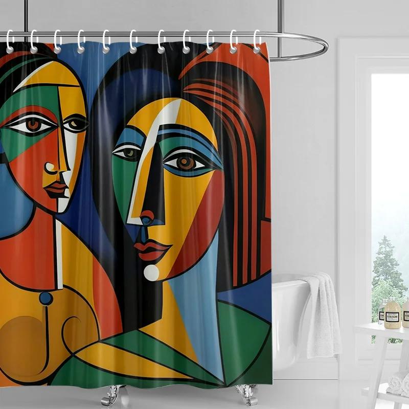 

Abstract Cubist Art Bath Curtain - High-Quality Waterproof And Mildew-Proof Bathroom Decor For A Unique Home Statement W90XH180cm