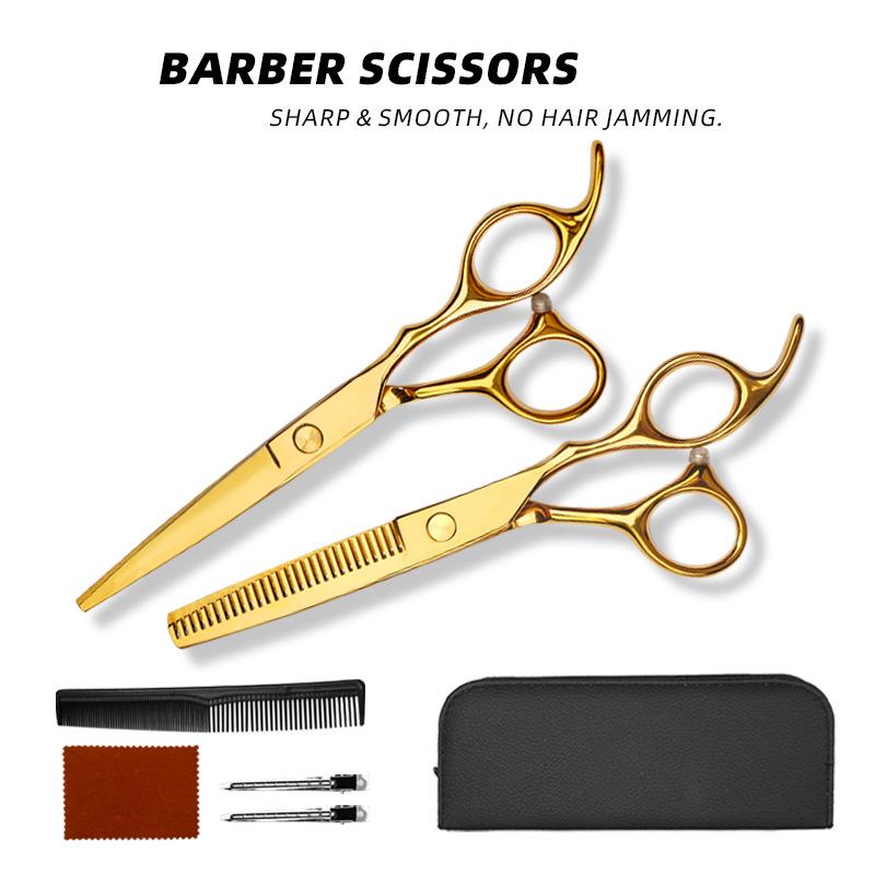 Gold Stainless Steel Professional Barber Hairdressing Scissors - Flat Tooth Thinning Scissors for Bangs