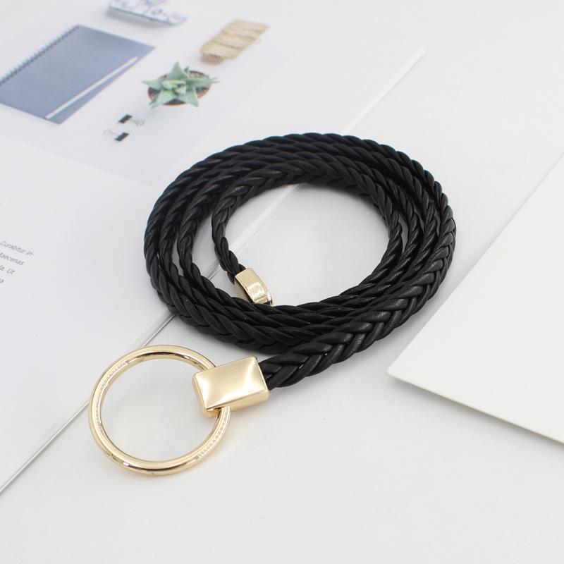 Women'S Woven Thin Belt Dress With Decorative Retro Ring Knotted Waist Chain