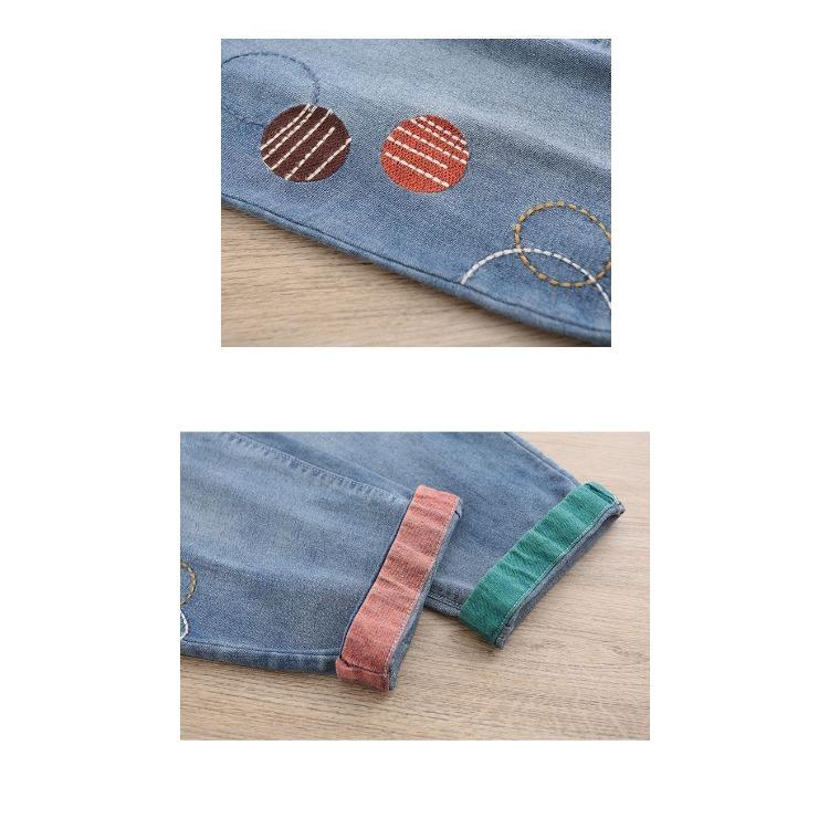 Dámské džíny Jaro/Léto Nová korejská edice Kreslená výšivka Záplata Devítibodové kalhoty Haremky