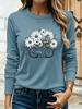 Floral Bicycle Print Women's Casual T-Shirts Graphic Tees Round Neck Tops Spring and Autumn T-Shirt Daily Wear Female Clothing