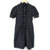 RALPH LAUREN Short Sleeve Frill Shirt Dress Teen 16 Adult XS-S Navy Check Mini Length Spring Summer(USED)