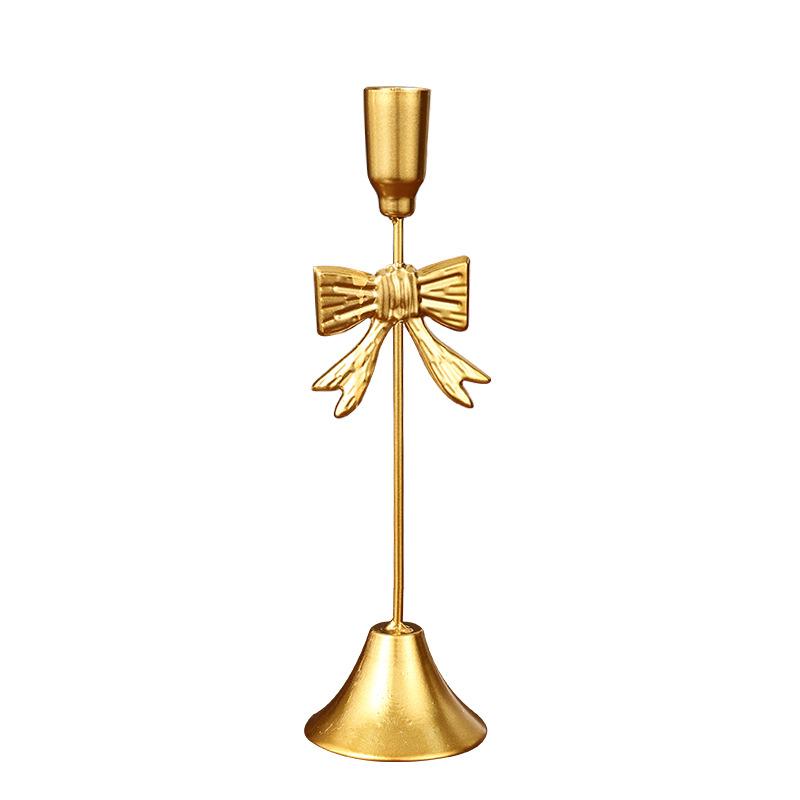 Christmas Golden Bow Candle Holder Sturdy Iron Candlestick Festive Bow Candlestick Sophisticated Light Luxury Candle Holder