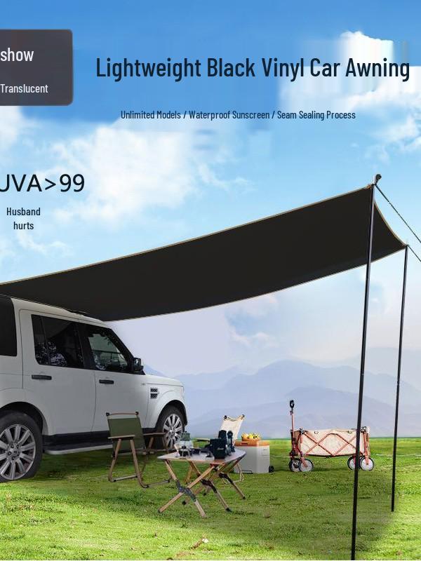 Car Roof Tent & Sunshade: Rear Side Awning, Black Glue, Rainproof & UV Protection for Camping