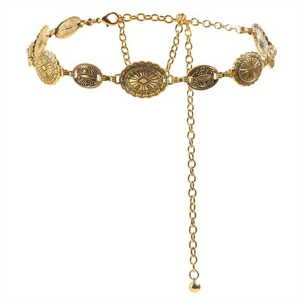 

Металлическая цепочка на талию в стиле ретро, женские аксессуары, декоративный круг, резной цепной ремень, аксессуары высокого стиля золотой