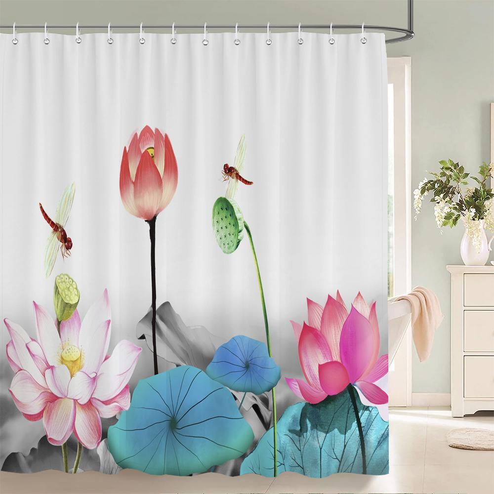 3D European Beautiful Flower Printing Bathroom Curtain Waterproof Polyester Shower Curtain Home Decoration Curtain with Hooks