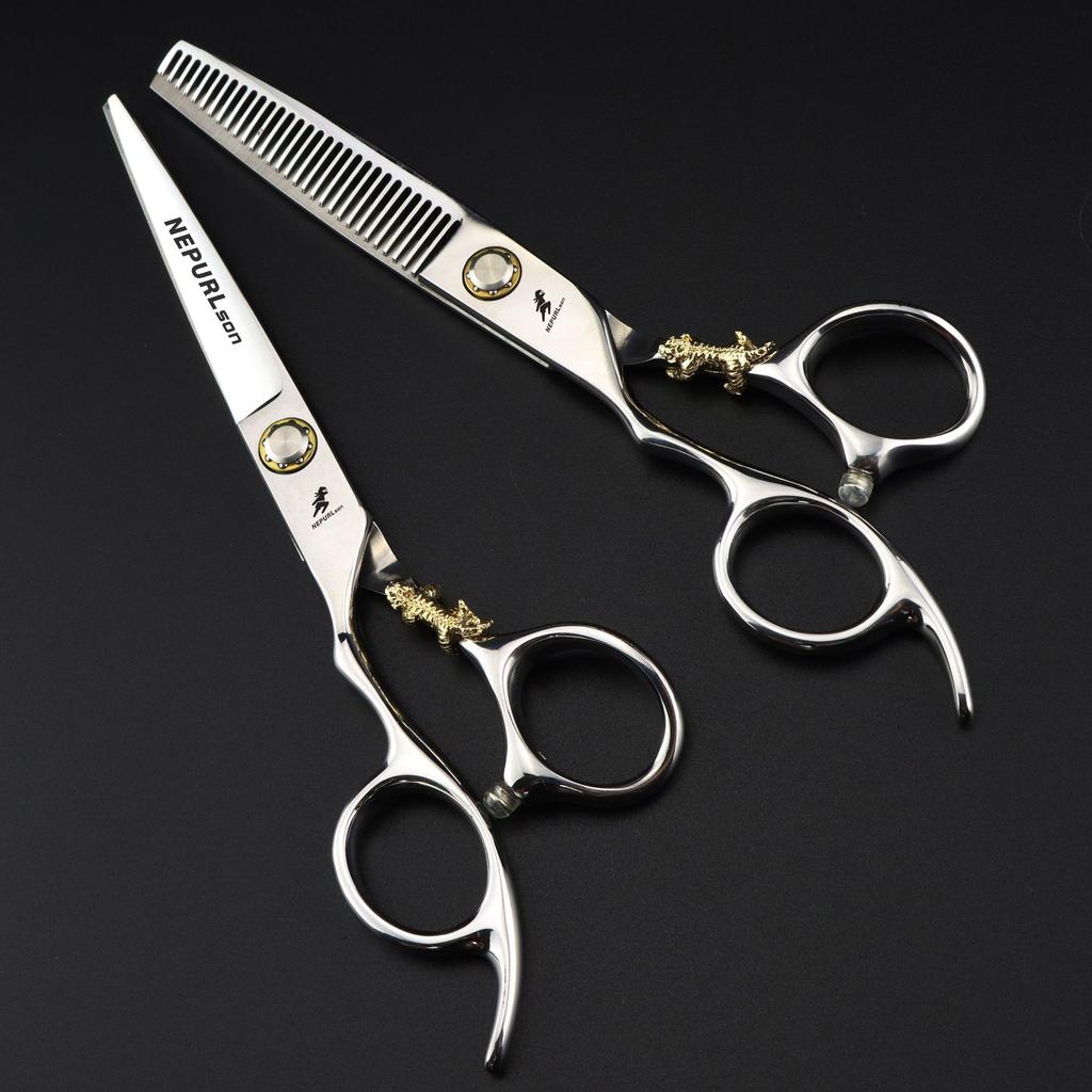 6.0 Inch Nimpson Silver Little Golden Tiger Hair Scissors, Left Hand Scissors, Flat Scissors, Bangs Scissors, Tooth Scissors, Thin Scissors
