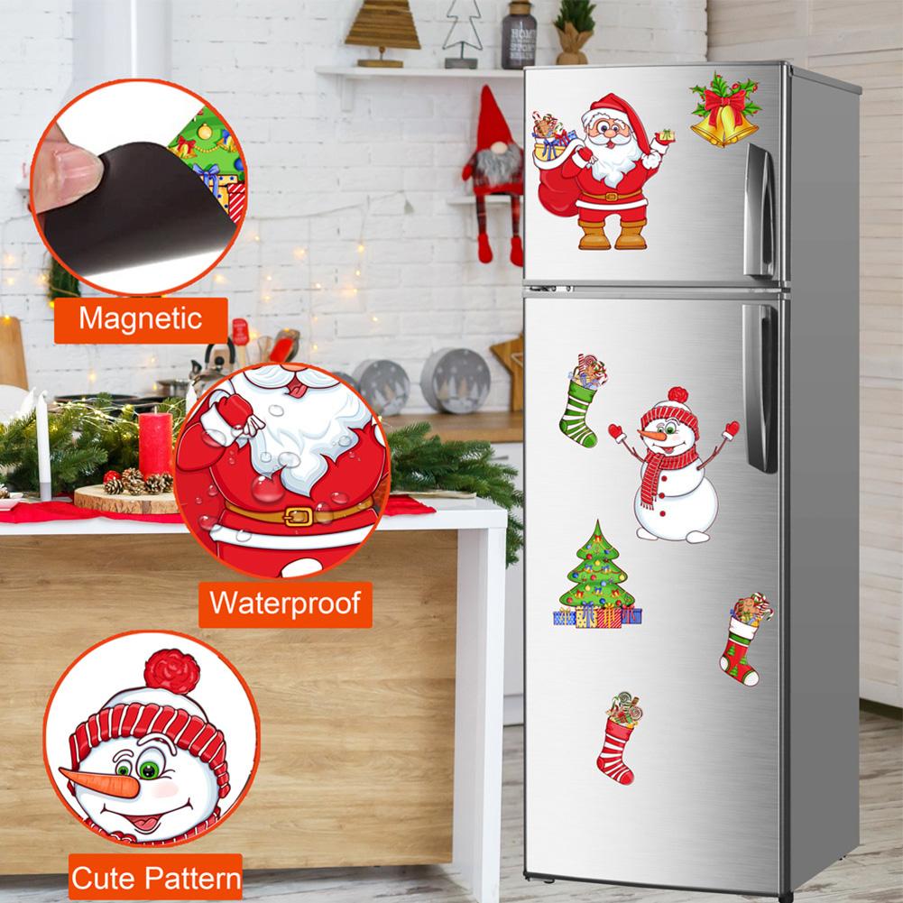 2024 Christmas Cartoon Magnet Fridge Stickers Christmas Tree Santa Elk Snowman Kitchen Fridge Wall Stickers Xmas Decoration
