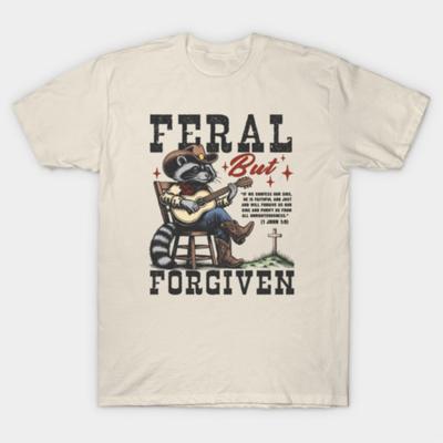 Feral But Forgiven Cowboy Raccoon T-shirt For Men Women 100% Cotton T Shirts Short Sleeve Tops 1030-2
