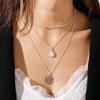 Gold Silver Color Buddhism Lotus Flower Necklaces for Women White Crystal Pendant Multi-Layer Chain Necklace Jewelry Accessories