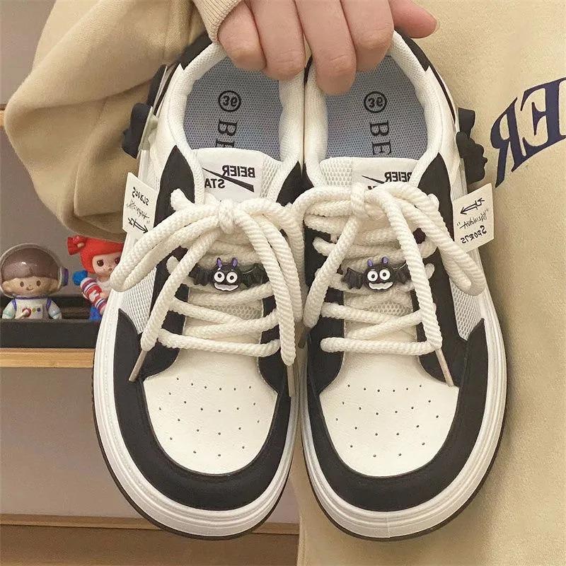 Fashion Chunky Sneakers Woman Flats Mesh Lace up Mid Heels Round Toe Shoes for Women Flat Platform Vulcanize Shoes Plus Size