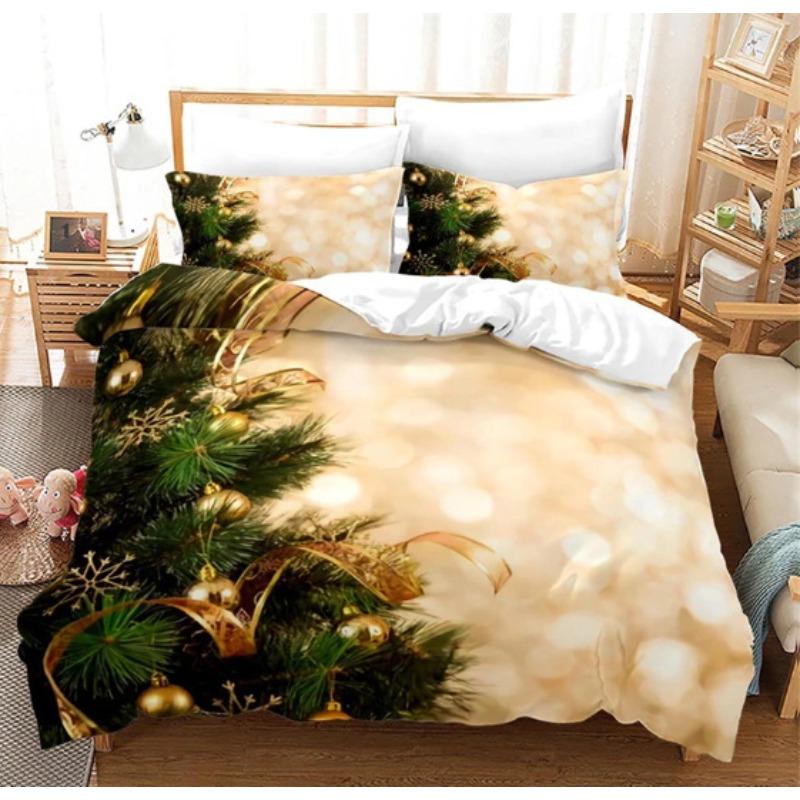 3D Digital Printing Christmas Three-Piece Set, Holiday Decoration Bedding Set