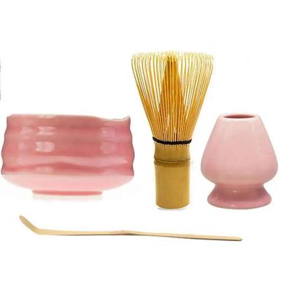 1 Ceramic Pink Matcha Bowl Macha Tea Whisk Chawan Chasen Holder Scoop Sifter Cup Ceremony Gift Set