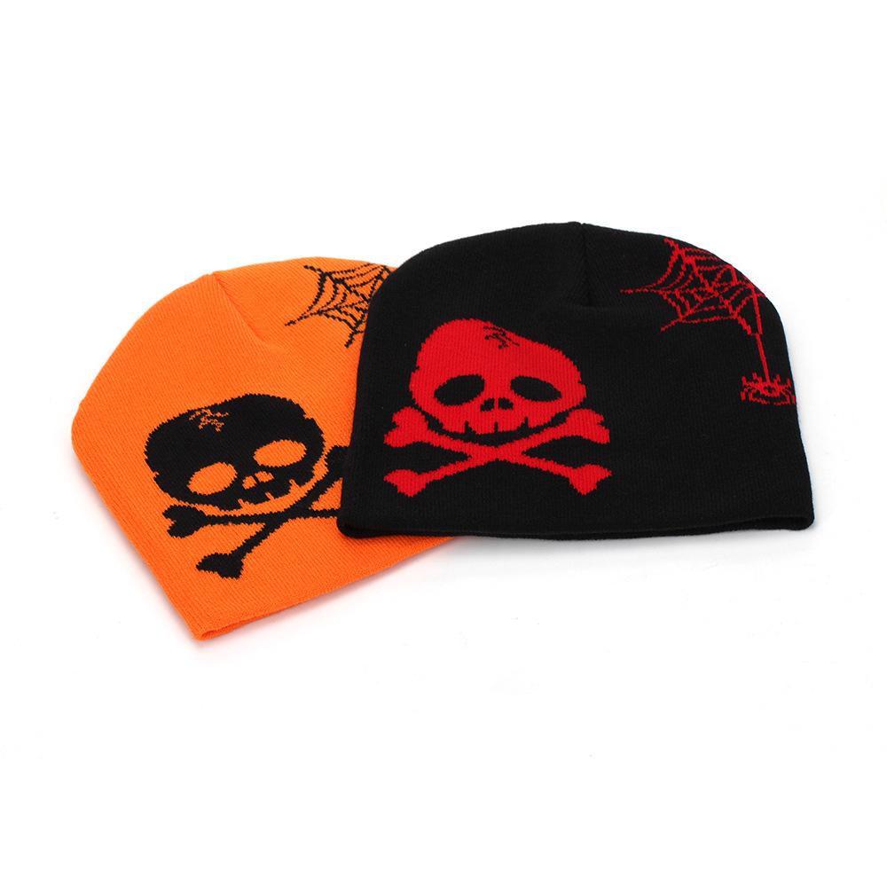 European, American Autumn and Winter Skull Embroidered Wool Hat Men's and Women's Adult Knitted Hat Windproof Pullover Hat