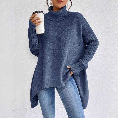 Pull Irregular Automne Hiver Lâche Mode Décontracté Col Roulé Épaule Dégagée pour Femme
