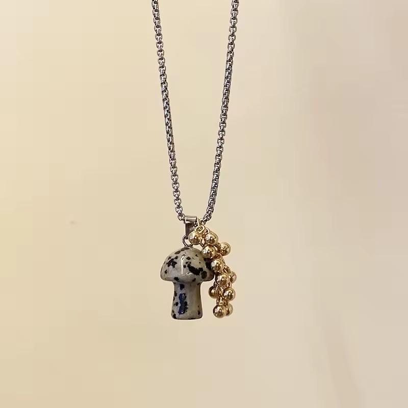 Spotted Tiger Eye Stone Mushroom Brown Heart Star Cross Flower Pendant Long Clavicle Chain Necklace Women Exquisite Accessories