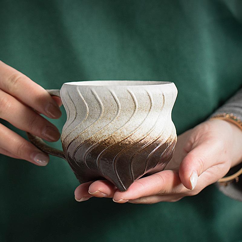 Creative Retro Water Cup Triangle Foot Coffee Cup Hotel Afternoon Tea Latte Ceramic Mug Home Breakfast Oat Milk Drinking Cup