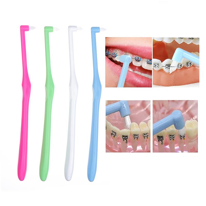 Lot de 4 brosses interdentaires orthodontiques à faisceau unique, souples, pour le nettoyage des dents, outil de soins bucco-dentaires, petite tête, implant capillaire souple pour adultes
