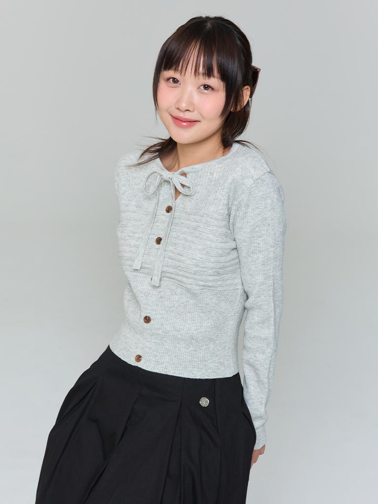 ADOREBELLE Ribbon Button Slim Knit - Gray