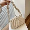Ruched Cloud Crossbody Bag PU Leather Lightweight Removable Strap Zipper Closure Polyester Lined Edge Painted Fashionable Women's Single Shoulder