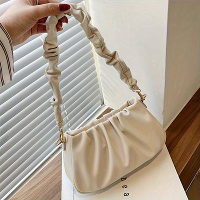Ruched Cloud Crossbody Bag PU Leather Lightweight Removable Strap Zipper Closure Polyester Lined Edge Painted Fashionable Women's Single Shoulder