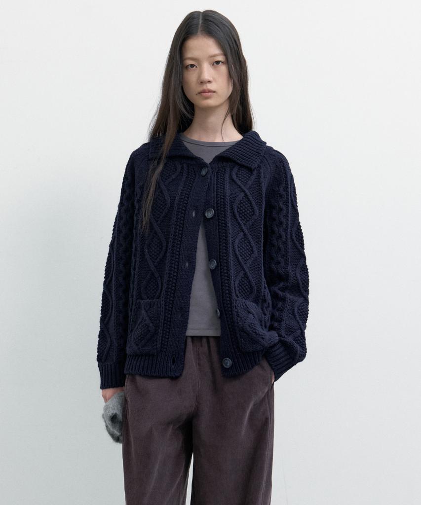 POSZER Cable Button Cardigan (Navy)
