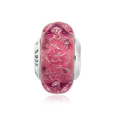 798872C00 Wavy Fancy Pink Glass Murano Silver Charm