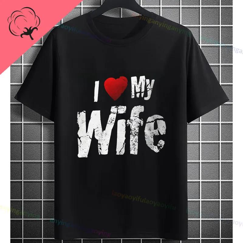 Moglie Felice Vita Felice Slogan Divertente Modello Maglietta Puro Cotone Girocollo Casual Manica Corta Magliette Per Unisex Stile Umoristico T-shirt