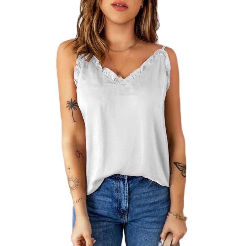 

Женская туника, однотонный топ без рукавов, легкая струящаяся майка, летняя повседневная блузка, майка с оборками S