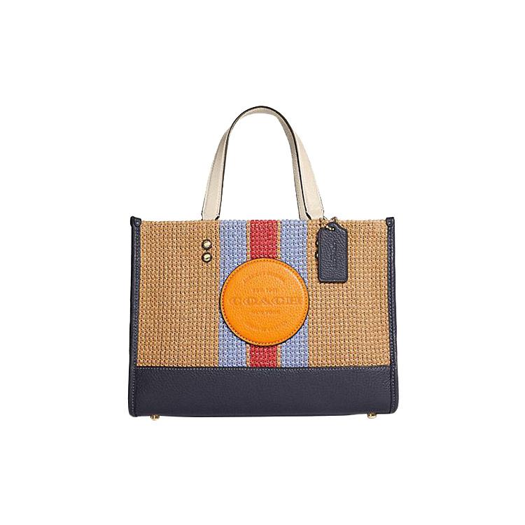 

Новая сумка-тоут COACH Dempsey из соломы и рафинированной шагреневой кожи, сумка для покупок, дамская сумочка, большой размер, цвет и синий и красный CA203-IMNAM 29.5*13.0*22.6CM