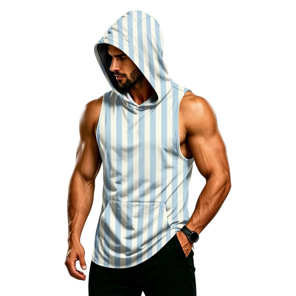 Men's Sleeveless Hooded Tank Top Muscle Fit Breathable Quick Dry Workout Gym Vest for Training Running