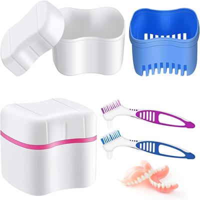Denture Bath Kit Includes 2 Denture Bath Cups + 2 Denture Cleaner Brushes + 2 Strainer Baskets Ideal For Dentures, Retainers & Mouthguards, 1.0 Fl Oz