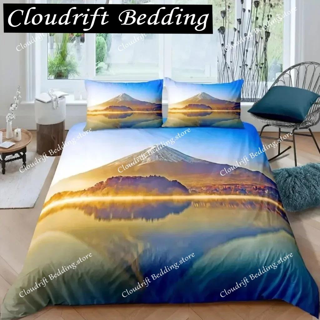 3D Mount Fuji Duvet Cover Set Lake and Mountain Comforter Microfiber Natural Scenery Bedding Set Summer Vacation Quilt Cover