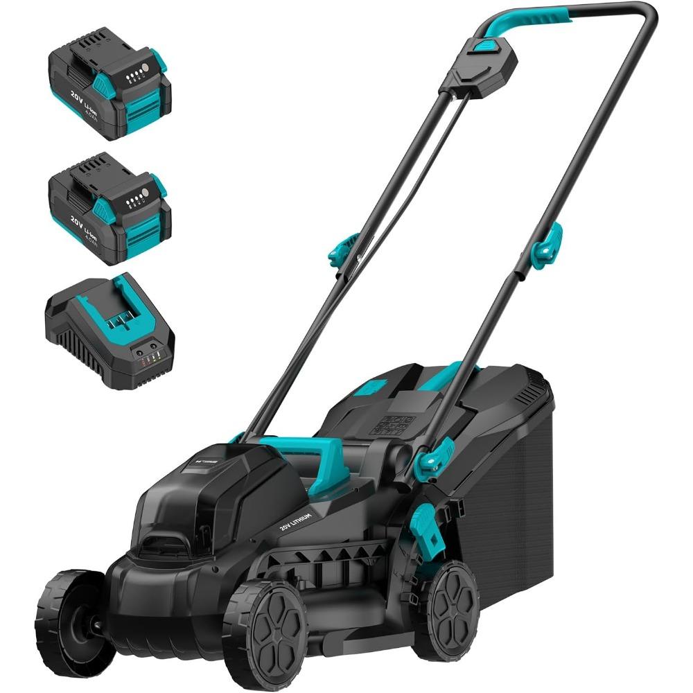 Electric Lawn Mower with Brushless Motor, 20V 13 Inch Cordless Lawn Mower with 5-Position Cutting Height Adjustment, 2x4.0Ah